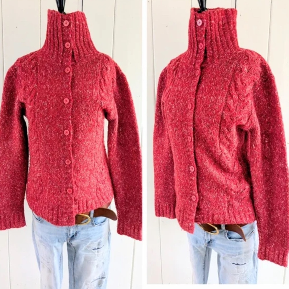 L.L. Bean  Button-Up Turtleneck Cardigan sz M
